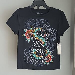 🆕️ Black Tee with Vibrant Graphic Design M NWT